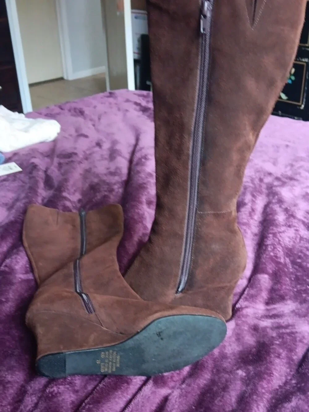 Cami NYC Chocolate Brown Suede Wedge Knee-High Boots